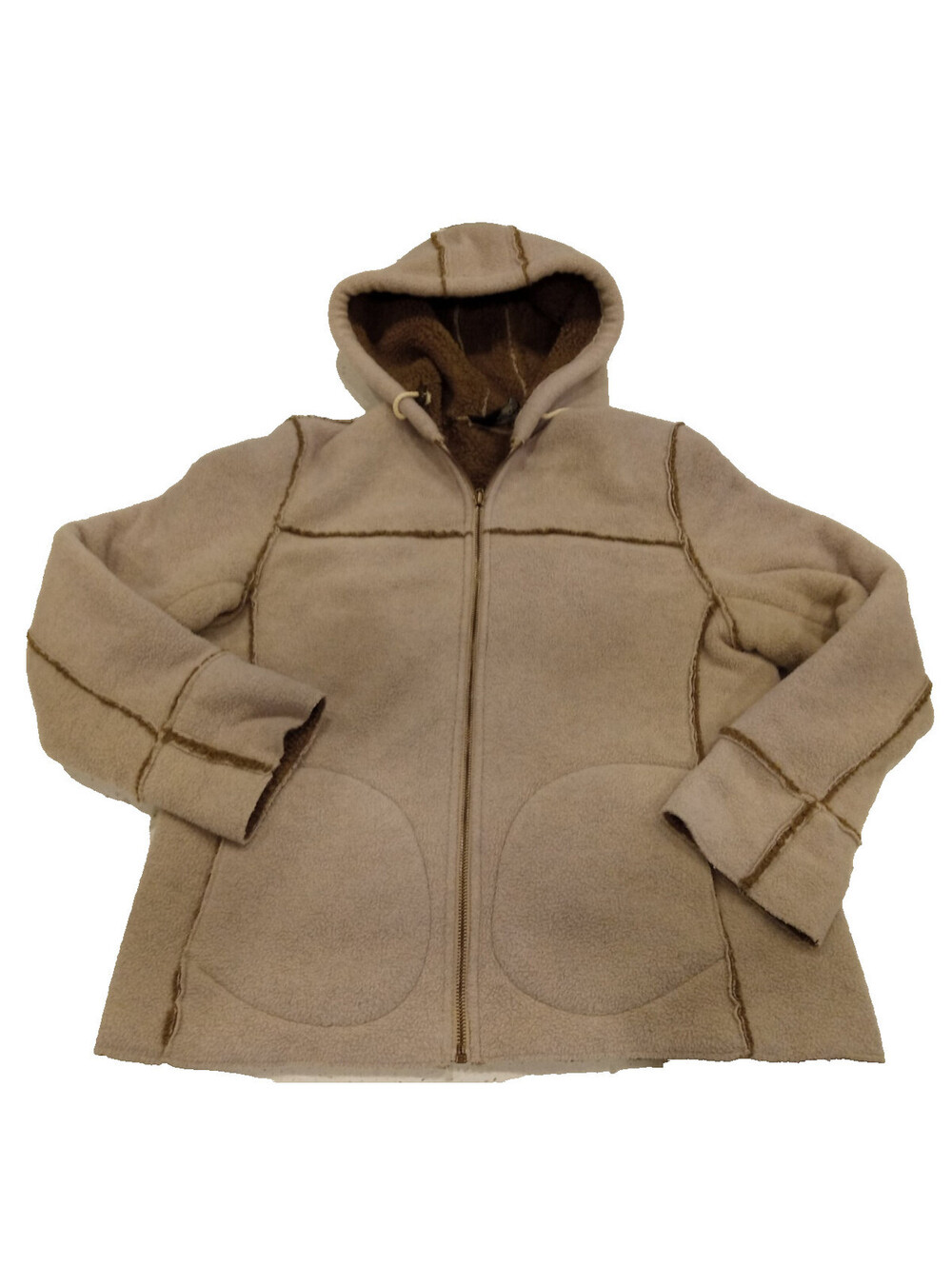 BKE Vintage Jacket Mens Small S Beige Faux Fur Lined Hooded Contrast Stitch GUC